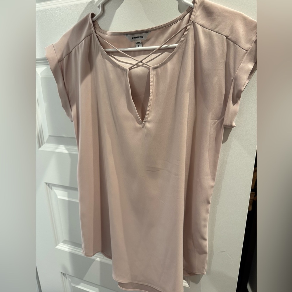 Express Light Pink and Red Blouses with Crisscross Detail